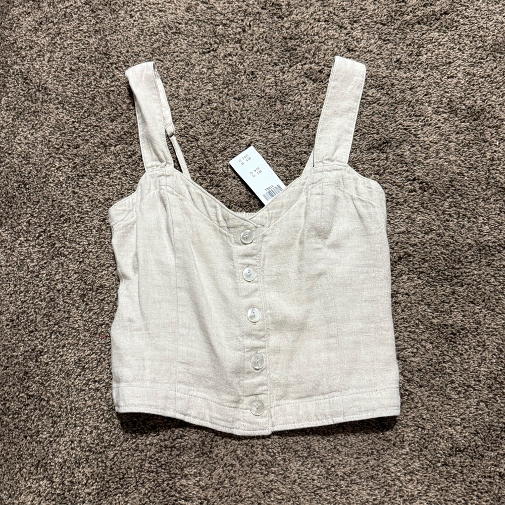 Abercrombie & Fitch Cream Tan Linen Smocked Tank Top XS NWT